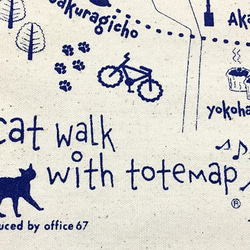 Yokohama walking cat illustration 手提包地圖（原創/海軍印刷） 第3張的照片