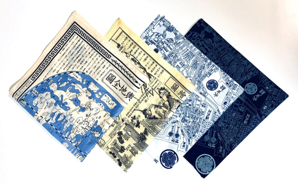 江戸古地図バンダナ（ランチクロス）NEW　白 7枚目の画像