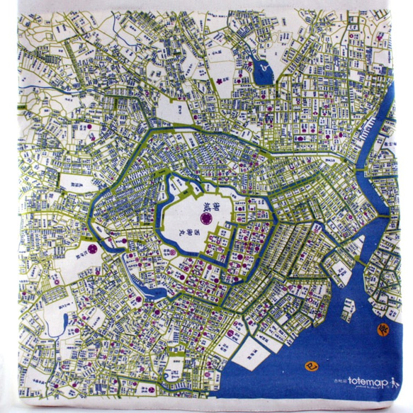 【特別価格】　江戸古地図トートマップ　2wayショルダートート　8号帆布ブルー 2枚目の画像