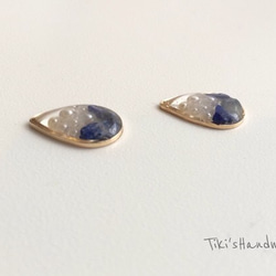 DROP  pearl×lapislazuli ドロップパール×ラピスラズリピアス 2枚目の画像