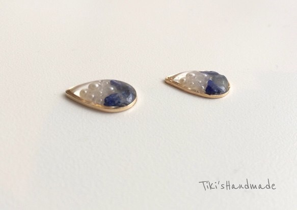 DROP  pearl×lapislazuli ドロップパール×ラピスラズリピアス 2枚目の画像