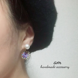 【2way】gradation flower×コットンパール ピアス 3枚目の画像