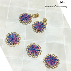 【2way】gradation flower×コットンパール ピアス 4枚目の画像