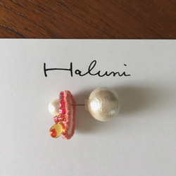 ［Haluni］14kgf 真珠と涙 ピアス（レッド） 2枚目の画像