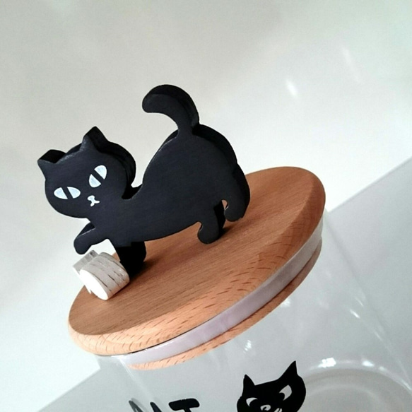 おやついれ(ＬL)※600ml　黒猫（黒か白文字） 3枚目の画像