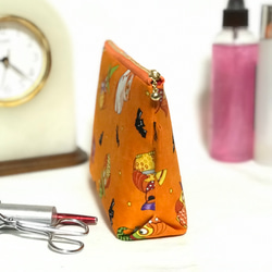 化粧ポーチ プチギフト など 色んなフクロウ柄（オレンジ） USAコットン ファスナーポーチ 5枚目の画像