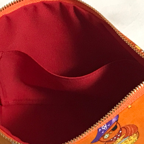 化粧ポーチ プチギフト など 色んなフクロウ柄（オレンジ） USAコットン ファスナーポーチ 7枚目の画像