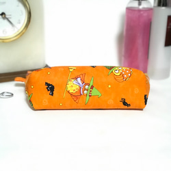 化粧ポーチ プチギフト など 色んなフクロウ柄（オレンジ） USAコットン ファスナーポーチ 8枚目の画像