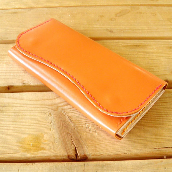レザー　オレンジロング二つ折り財布 5枚目の画像