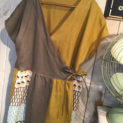 バイカラーのカシュクール羽織りワンピ…ミモザイエロー 1枚目の画像