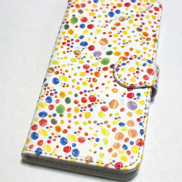 ◯彩色圓點圖案白色◯原始插圖iPhone筆記本型保護套◯智能手機保護套◯ 第5張的照片