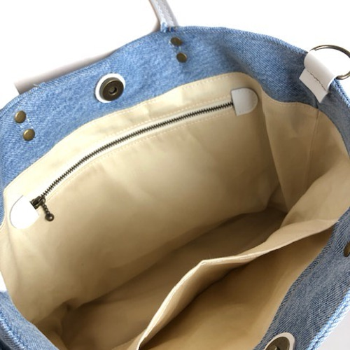 デニムリメイクバッグ ライトブルー×ホワイト トートバッグ nr