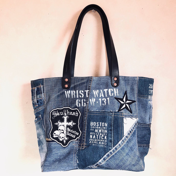 デニムリメイク スカルトートバッグ デニムリメイクバックM スカル