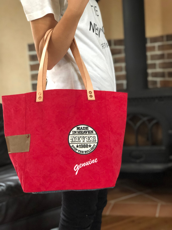 宅急便送料無料☆army duc square tote bag M patch red 1枚目の画像