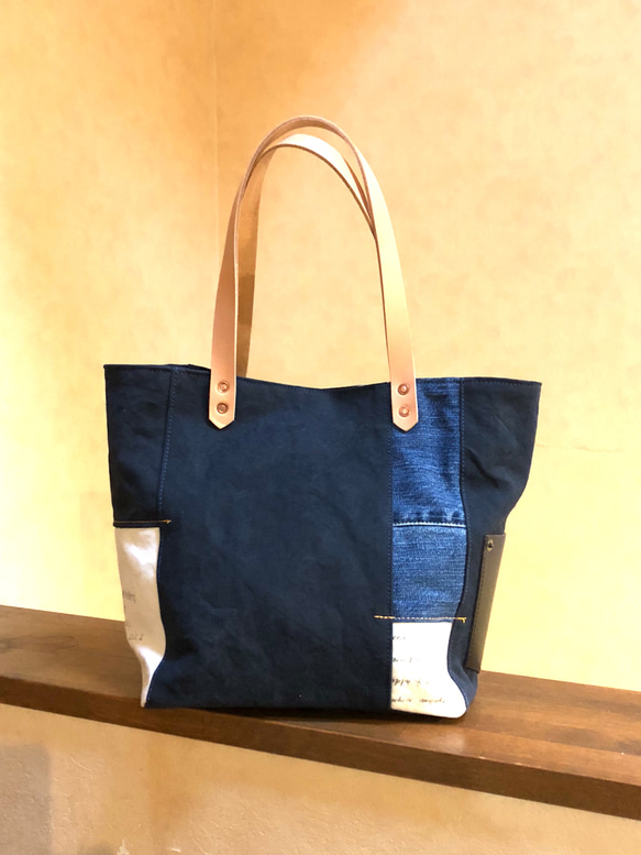 宅急便送料無料☆army duc square tote bag M patch denim & navy 2枚目の画像