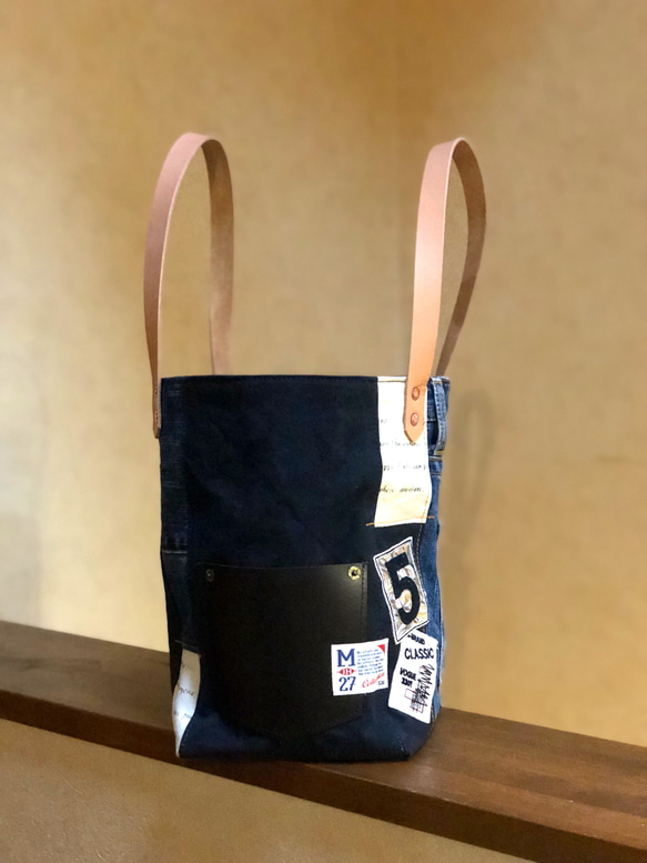 宅急便送料無料☆army duc square tote bag M patch denim & navy 3枚目の画像