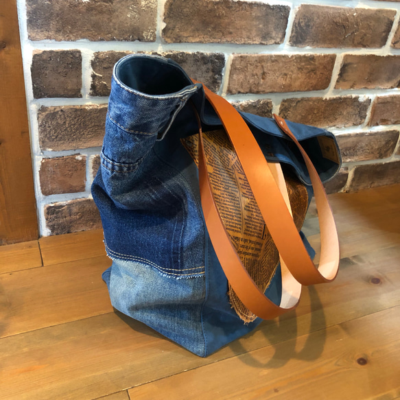 宅急便送料無料☆army duc & denim トートバッグ L ブルー 4枚目の画像