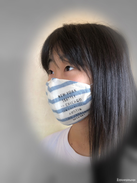 [即日発送]肌触りがやさしいニット素材の立体マスク ワイヤー入り ボーダーネイビーBOSTON 3枚目の画像
