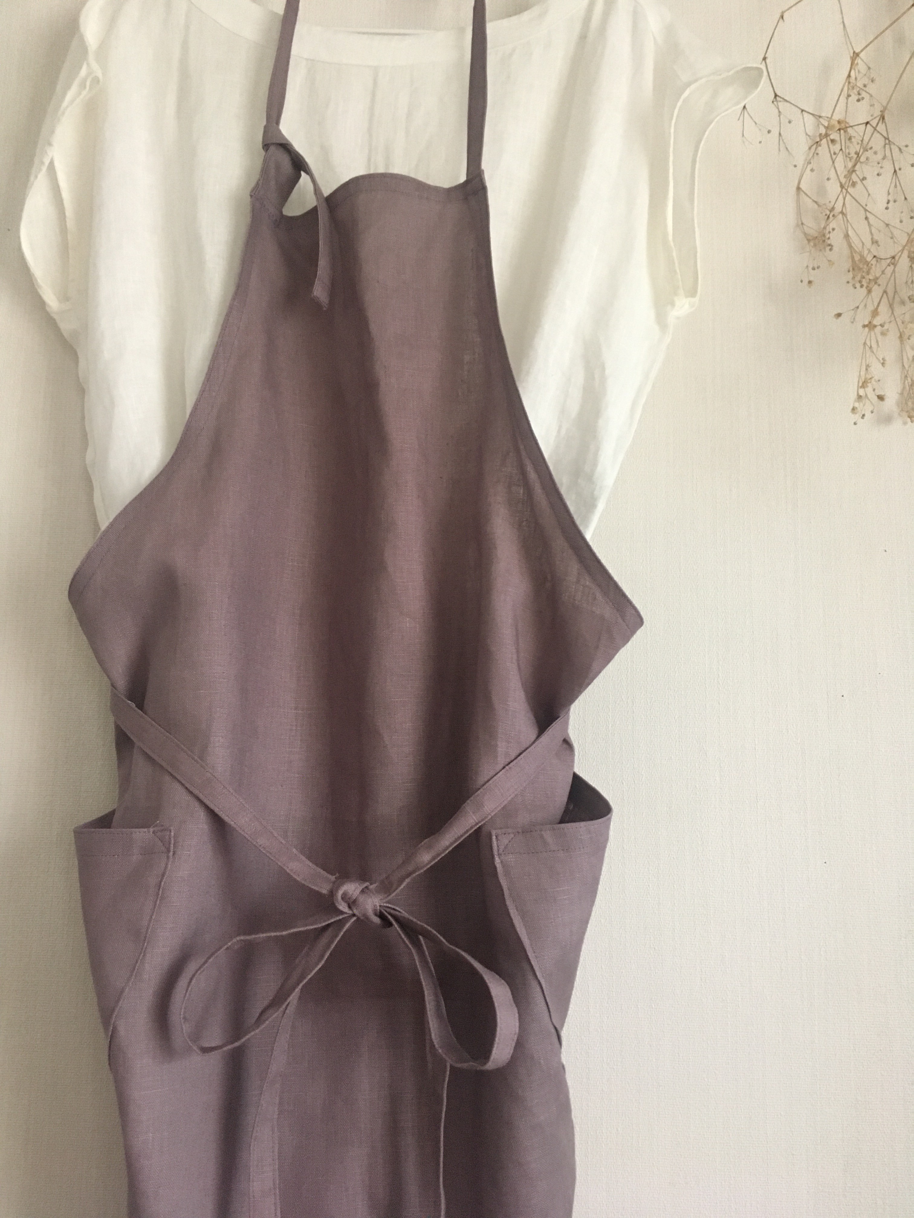 【 鳩 羽 色 】しなやか 国産リネン エプロン