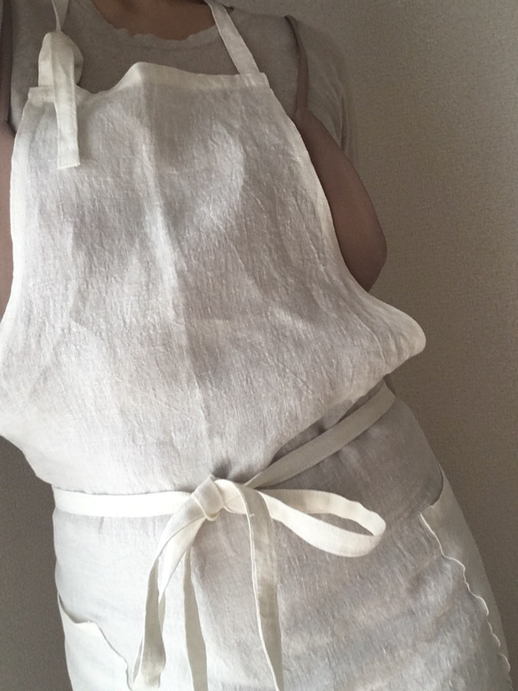 【 白 色  】吉美の衣 ＊ くったり やわらか＊ 岡山県産リネン エプロン 7枚目の画像