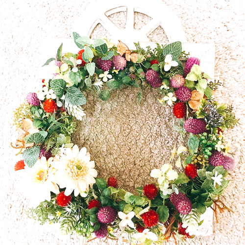 百日草と千日紅のリース ドライフラワー Bouquet of peony 通販
