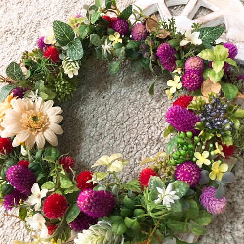 百日草と千日紅のリース ドライフラワー Bouquet of peony 通販