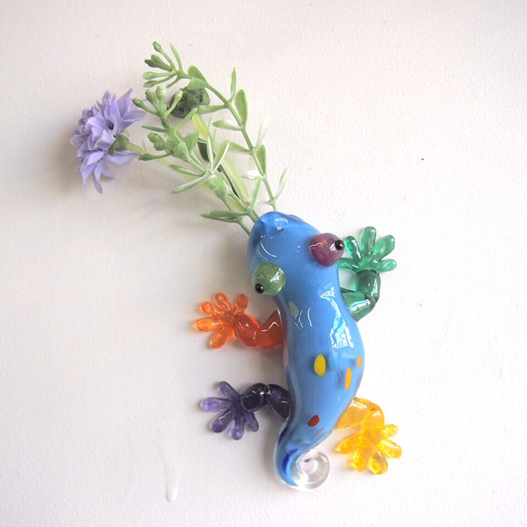creema限定》ヤモリの壁掛け一輪挿し・ブルー『受注制作』 一輪挿し