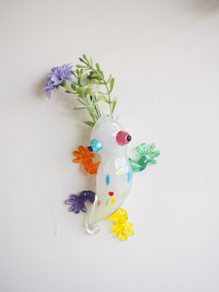 《creema限定》ヤモリの壁掛け一輪挿し・パールホワイト『受注制作』