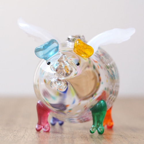 天使のブタの貯金箱 その他置物 ガラス工房Merhaba 通販 5374144
