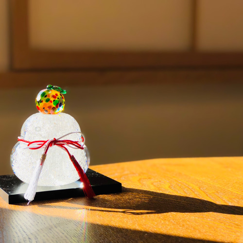 ❣️透明泡入り・大きい鏡餅×つぶつぶカラフルみかん❣️黒塗り台・箱