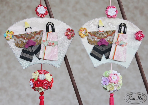 つるし飾りでひな祭り＊つまみ細工 壁掛け 雛人形 タペストリー