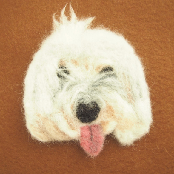 〔受注作品〕ふわふわな長い毛の犬のブローチ風羊毛フェルト絵 2枚目の画像