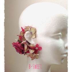 紫陽花とローズのイヤーフック (ピンクグリーン)右耳用 2枚目の画像