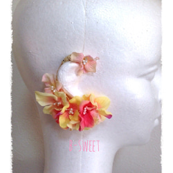 紫陽花のイヤーフックC(ピンクイエロー)右耳用 1枚目の画像