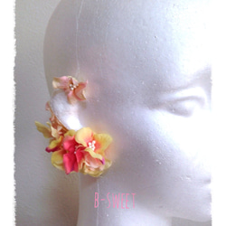 紫陽花のイヤーフックC(ピンクイエロー)右耳用 2枚目の画像