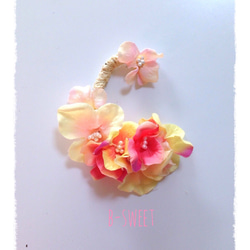 紫陽花のイヤーフックC(ピンクイエロー)右耳用 3枚目の画像