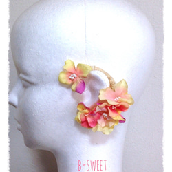 紫陽花のイヤーフックC(ピンクイエロー)左耳用 1枚目の画像