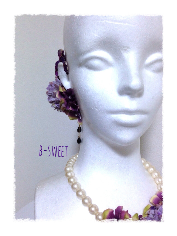 紫陽花とマムのイヤーフックE (パープル)右耳用 4枚目の画像