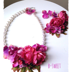 紫陽花とローズのネックレス(ピンク) 3枚目の画像
