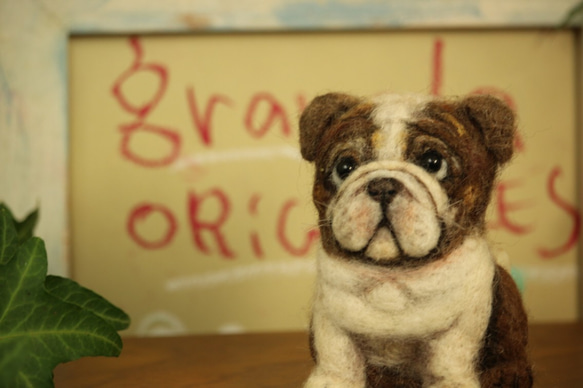 【ヒロ様オーダー品】羊毛フェルト☆ブルドッグさんのぷっくり立体ブローチ☆犬 3枚目の画像