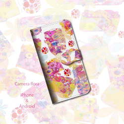 手帳型iPhoneケース/CAMERA/flora-pink 1枚目の画像