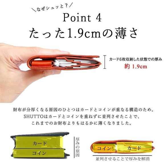 【小さく、薄い財布】全てを一瞬で取り出せるミニ財布 栃木レザー財布 SHUTTO 6枚目の画像