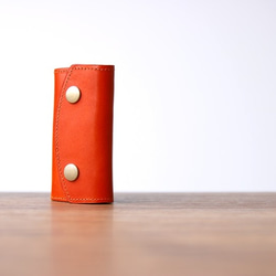BELLVO 【名入れ可】栃木レザー 三つ折り キーケース オレンジ（赤茶） 2枚目の画像