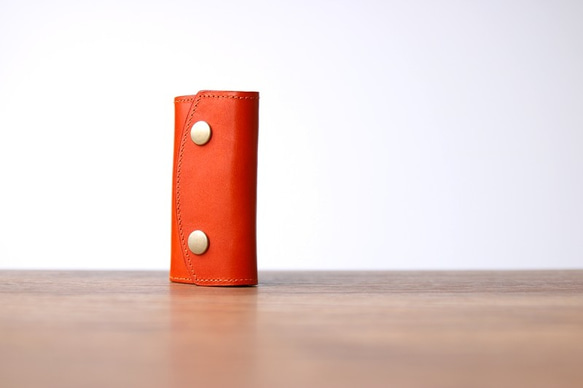 BELLVO 【名入れ可】栃木レザー 三つ折り キーケース オレンジ（赤茶） 2枚目の画像