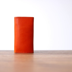 BELLVO 【名入れ可】栃木レザー 三つ折り キーケース オレンジ（赤茶） 3枚目の画像