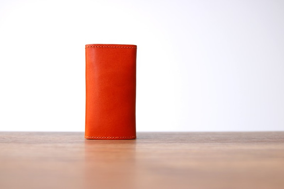 BELLVO 【名入れ可】栃木レザー 三つ折り キーケース オレンジ（赤茶） 3枚目の画像