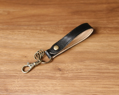 栃木レザー キーリング ストラップ キーホルダー キーケース ブラック