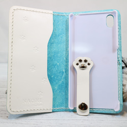 カラーとデザインが選べるスマホケース レザーケース iphone 猫 ネコ 名入れ android対応 肉球 2枚目の画像