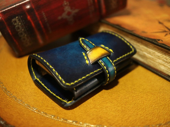 ブルーアンティーク染め　大人の上質なレザーコインケース ～カードケース付き～ 4枚目の画像