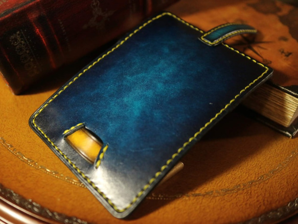 ブルーアンティーク染め　大人の上質なレザーコインケース ～カードケース付き～ 6枚目の画像